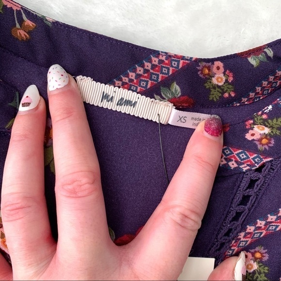 Francesca’s Miami Laura-Lee Purple Plum Shabby Chic Floral Babydoll Blouse XS - Picture 9 of 16